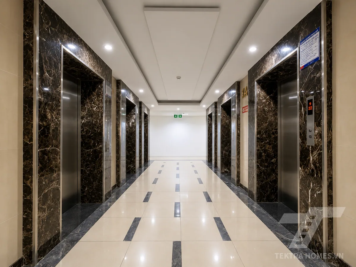 Khu vực thang máy tòa Center Building 85 Vũ Trọng Phụng